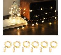 ZELUXDOT Guirlande Lumineuse Étoiles Blanc Chaud 2m 20 LED (pack de 6), Lumières Fées à Fil Argenté pour Intérieur et Extérieur Étanche et Alimentée par Piles, pour Décoration de Noël, Fête, Mariage