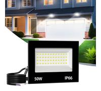 Zelvia Foco LED de 50W, luz exterior de 6500K, blanco frío, superbrillante,IP66,5000 lúmenes, proyector exterior IP66 resistente al agua para jardín, garaje y hotel