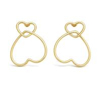 ZELYA Boucles d'Oreilles Femme Or Forme Coeur - Coffret Cadeau pour Elle avec Gravure, Dédicace Personnalisée Argent 925/585 Plaqué Or - Différents Designs Sur Tige, Mittel, Argent, Pas de gemme