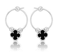ZELYA Boucles d'oreilles pour femme en argent 925 - Boucles d'oreilles créoles avec trèfle à quatre feuilles et symbole naturel de chance - Bijoux cadeau en argent ou or - Coffret cadeau - Gravure