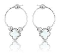 ZELYA Boucles d'oreilles pour femme en argent 925 - Boucles d'oreilles créoles avec trèfle à quatre feuilles et symbole naturel de chance - Bijoux cadeau en argent ou or - Coffret cadeau - Gravure
