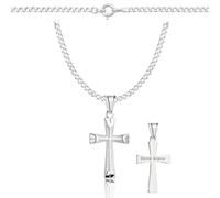 ZELYA Chaîne en argent avec croix 925 pour filles et garçons - 45-60 cm Chaîne de communion avec croix, chaîne pour enfants pour la communion et le baptême, boîte cadeau avec gravure, 45 cm, Argent