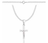 ZELYA Chaîne en argent avec croix 925 pour filles et garçons - 45-60 cm Chaîne de communion avec croix, chaîne pour enfants pour la communion et le baptême, boîte cadeau avec gravure, 45 cm, Argent