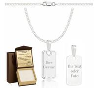 ZELYA chaînes pour hommes en argent 925, cadeaux personnalisés pour hommes - Plaque d'identité avec gravure, bijou militaire, dog tag militaire, 55 cm, Argent, Pas de gemme