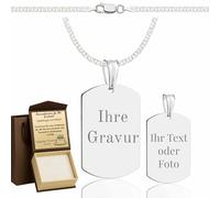ZELYA chaînes pour hommes en argent 925, cadeaux personnalisés pour hommes - Plaque d'identité avec gravure, bijou militaire, dog tag militaire, 45 cm, Argent, Pas de gemme