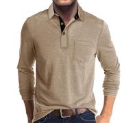 ZEMALON Basique T-Shirt Homme Slim Fit Mode Couleur Unie T-Shirt Homme Confortable Classique T-Shirt À Manches Longues Hommes T-Shirt Décontracté Hommes J-Apricot XL