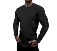 ZEMALON T-Shirt Homme Slim Fit Mode Tendance Basique T-Shirt Homme T-Shirt À Manches Longues Homme Décontracté All-Match Couleur Unie T-Shirt Homme A-Black L