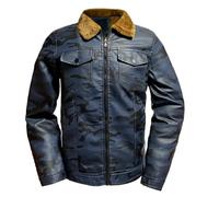 ZEMALON Veste Homme Casual Mode Beau Gosse Veste De Moto Homme Tempérament Rétro Veste En Faux Cuir Homme Jeunesse Personnalité Tendance Veste D’Extérieu Homme C-Light Blue XL