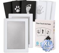 Zemiu Kit Empreinte Pieds et Mains Bébé XL 2 Packs Clean Touch Tampons Bébé, Kit Empreinte Bebe Encre Pour Nouveau-nés Douche Cadeau Bebe Souvenir, Pattes De Chien Et Chat-Argent