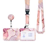 Zemolo Porte Badge de Carte d'Identification avec Cordon Tour de Cou, Porte-cartes Swivel Lobster Clasp avec Lanières Rétractables pour Cartes d'étudiant d'infirmière Clés Caméra (Marbre Rose-2)