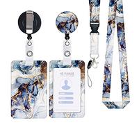 Zemolo Porte Badge de Carte d'Identification avec Cordon Tour de Cou, Porte-cartes Swivel Lobster Clasp avec Lanières Rétractables pour Cartes d'étudiant d'infirmière Clés Caméra Marbre Blanc