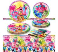 Zempertoopa - Trolls World Tour - Vaisselle d'anniversaire pour enfants - Assiettes, serviettes et nappe à thème