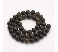 ZEMRIO Perles de pierres précieuses naturelles dorées obsidiennes en vrac - 6 mm - Pour la fabrication de bijoux, bracelet, collier, perles (obsidienne dorée, 6 mm)