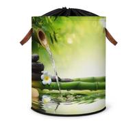 Zen Bamboo Japan Grand panier à linge pliable en bambou avec couvercle à cordon de serrage