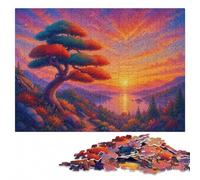 Zen Bonsai Tree Pointillism Landscape Art Puzzle en Bois, 500 pièces | Un loisir d'intérieur concentré - une organisation simple du motif sur plusieurs sessions.