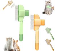 Zen Brush for Cats, Pet Stainless Steel Comb, for Cat and Dog Flea Treatment, New with Release Button, Removing Matted Fur, Pet Grooming Brush for Massaging Cleaning Hair (Green+Yellow)