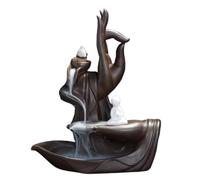 Zen Buddha Hand Backflow Incense Burner Purple Sand Indoor Incense Holder Seat Creativty Lotus Incense Burner Ceramic Decoration Crafts (White) (Monk)