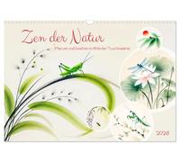 Zen de la nature - Plantes et insectes dans le style de la peinture à l'encre de Chine, Version française (Calendrier mural 2026 DIN A3 portrait), Calendrier CALVENDO mensuel