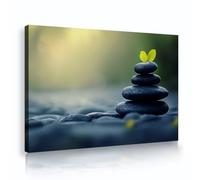Zen équilibre pierre impressions sur toile art mural style minimaliste décoration intérieure feuille verte peinture murale pour salon salle d’étude prêt à accrocher 40x56cm cadre intérieur