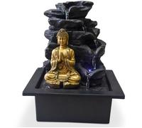 Fontaine Bouddha Shira - Fontaine d’Intérieur Bouddha Amovible Lumière LED - Cadeaux - Déco Bureau Chambre Salon - Fontaine de Table - Circuit fermé - Marron et Dorée - H 26cm - Zen’Light
