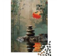 Zen Garden Sunset Puzzle Adulte De 1000 Pièces, 52x38cm/1000pcs; Pièces Blanches Peu Poussiéreuses; À Terminer Petit À Petit À La Maison
