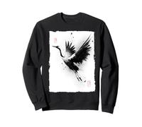 Zen Japonais Grue Tsuru Vintage Sumi-e Peinture Cadeau Sweatshirt