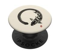 Zen Koi Fish in Enso Circle Encre Japonaise Art Gyotaku PopSockets PopGrip Adhésif