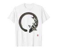 Zen Koi Fish in Enso Circle Encre Japonaise Art Gyotaku T-Shirt