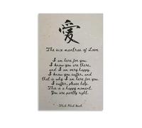 Zen Meditation Art Six Love Principles Canvas Wall Art Print with Asian Characters for Study Living Room Home Decor(Unframed,16x24inch(40x60cm))