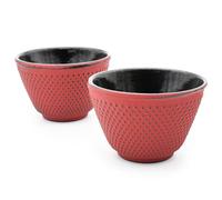 Zen Minded Paire De Tasses à Thé Traditionnelles Japonaises En Fonte 120 Ml Motif Clous - Rouge