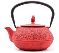 Zen Minded Théière Traditionnelle Japonaise En Fonte Tetsubin Avec Filtre à Feuilles Mobiles En Acier Inoxydable Pour Thé Vert Et Noir, Café Et Infusions 800 Ml Motif Pin - Rouge