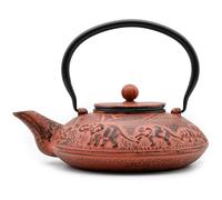 Zen Minded Théière Traditionnelle Japonaise En Fonte Tetsubin Avec Filtre à Feuilles Mobiles En Acier Inoxydable Pour Thé Vert Et Infusions 1,1 L Motif éléphant - Rouge