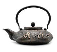 Zen Minded Théière Traditionnelle Japonaise En Fonte Tetsubin Avec Filtre à Feuilles Mobiles En Acier Inoxydable Pour Thé Vert Et Infusions 1,1 L Motif éléphant - Noir Et Or