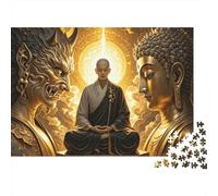 Zen Monk 1000 Pièce Puzzle Papier Recy uddha and Demon Adulte Jigsaws Impossible et Très Difficile et Stimulant Relieve Senile Dementia Fun 38x26cm/1000pcs