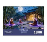 Zen Moon Garden avec des Moines méditants Puzzle en Bois Imperméable DIY Puzzles De 1000 Pièces pour Adultes Amusant Jeux Éducatifs