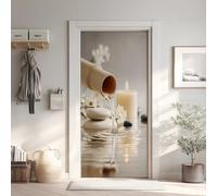 Zen Poster de Porte 3D Trompe L'Oeil 73x205 cm, Pierre de bambou Auto-Adhésif Sticker Porte pour Chambre Cuisine, Méditation Stickers Autocollants de Porte