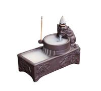 Zen Purple Sand Backflow Incense Burner Creative Stone Mill Waterfall Smoke Incense Holder Burner Ornament for Yoga Room Office Living Room Decor (Square) (Round)