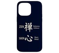 Zen & Shin Calligraphie japonaise méditation esprit cœur Kanji Coque pour iPhone 14 Pro Max