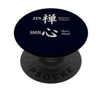 Zen & Shin Calligraphie japonaise méditation esprit cœur Kanji PopSockets PopGrip Adhésif