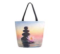 Zen Spa Stones Lake Sunset Sac fourre-tout en toile pour femme Sac à main à bandoulière décontracté Grand sac d'épicerie réutilisable