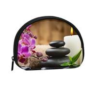 Zen Stone Full Format Imprimé Polyester Portable Mini Sac de Rangement Coquille Portefeuille En Forme De Coquille Petit Portefeuille Shell Sac De Rangement, Noir , Taille unique