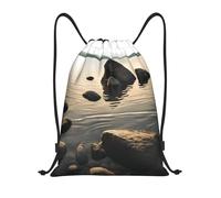 Zen Stone Titre : Sac de sport léger avec cordon de serrage - Sac de sport pliable et résistant à l'eau avec bandoulière réglable - Idéal pour le sport, le yoga, les voyages et l'école, Noir , S