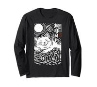 Zen Sushi Chat Vagues Japonaises Peace Minimaliste Art Manche Longue