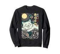 Zen Sushi Chat Vagues Japonaises Peace Minimaliste Art Sweatshirt