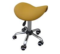 Zen Tabouret à selle avec roulettes réglables en hauteur et pivotantes - Siège de coiffeur ergonomique - Pour tables de massage, salon de beauté, tatouage, cabinet et bureau - Jaune
