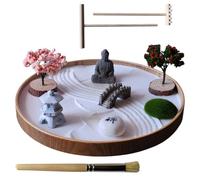 ZEN&TAO Kit de jardin zen japonais, fabriqué à la main, sérénité sur plateaux ronds en bois, 2025, différentes options (design A, plateau de 24 cm)
