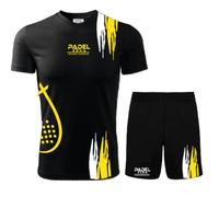 ZENA Ensemble Personnalisé Padel Homme | T-Shirt et Short en Tissu Dry Fit | Extensible et Respirant | Fabriqué en Italie | Large Choix de Tailles Sport Paddle (Noir/jaune, L)