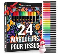 Zenacolor 24 Marqueurs Textile et Tissu - Feutre Textile Non-Toxique, Indélébile et Permanent à Pointe Fine - Idéal pour T Shirt, Sac Tissu, Tote Bag Vierge et Autres Tissus - Pour Enfant et Adulte
