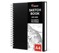 Zenacolor - Carnet De Dessin A4 Papier Epais 200g/m², 50 feuilles/100 pages | Couverture Rigide · Spirale · Carnet de Croquis · Papier Dessin · Sans Transparence · Feuilles Détachables · Crayon · Encre