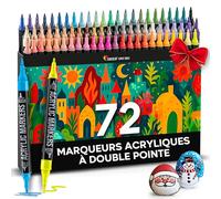 Zenacolor - Feutre Acrylique 72 Couleurs - Double Pointe - Pinceau & Fine - Feutres pour Coloriage Adulte - Feutres Acrylique Idéal pour Multi-Surfaces